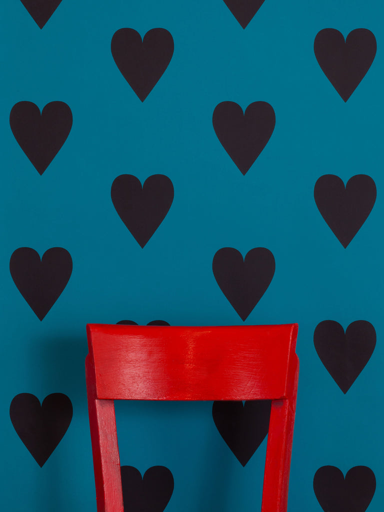 Heart and Soul Large, Black on Blue Wallcovering | FallingStar Studio