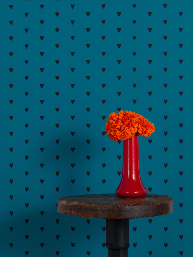 Heart and Soul Small, Black on Blue Wallcovering | FallingStar Studio