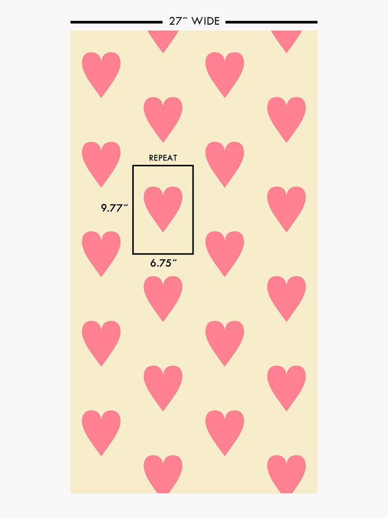 Heart and Soul Large, Pink on Yellow Wallcovering | FallingStar Studio