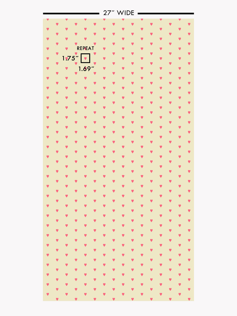 Heart and Soul Small, Pink on Yellow Wallcovering | FallingStar Studio