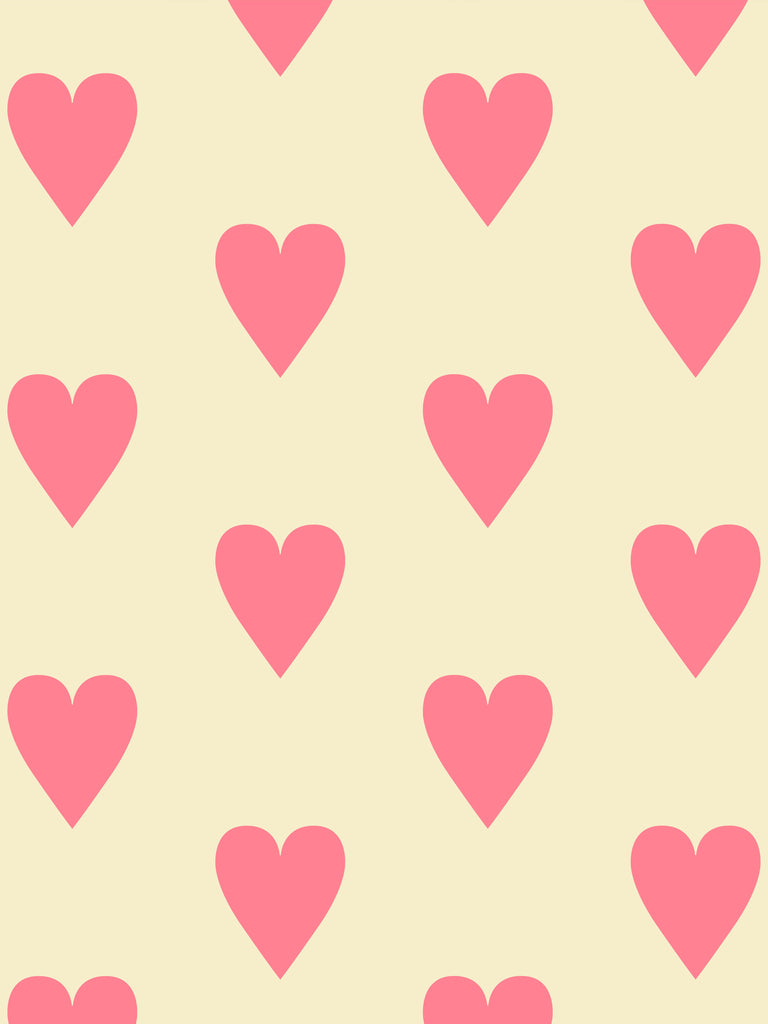 Heart and Soul Large, Pink on Yellow Wallcovering | FallingStar Studio