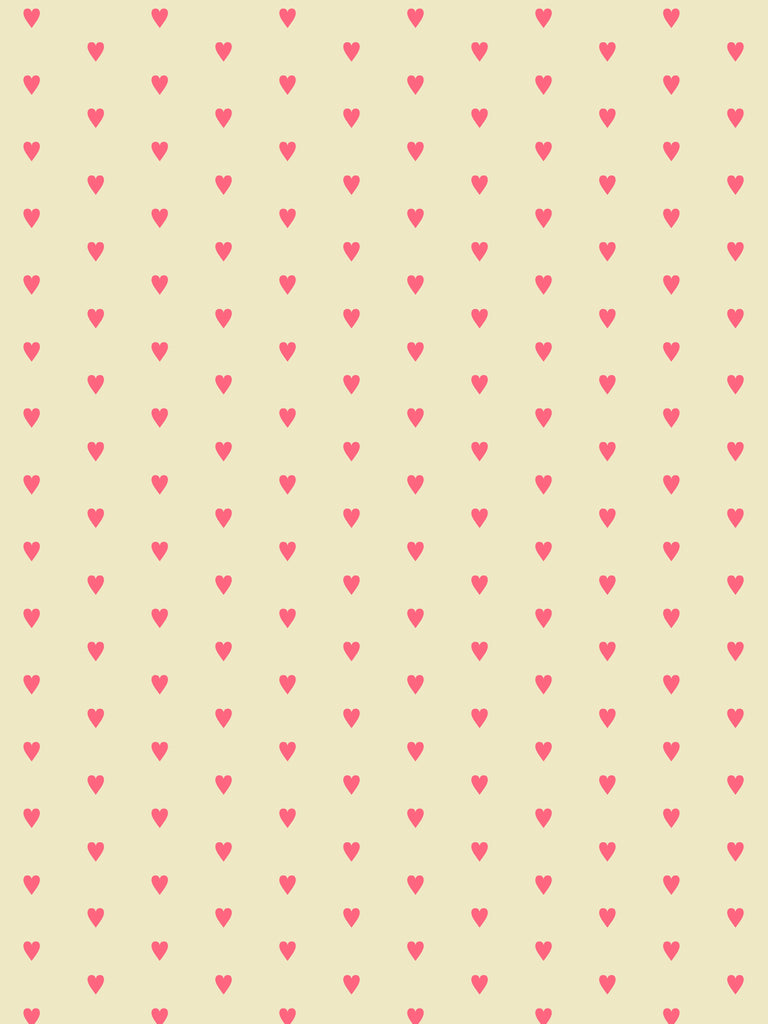 Heart and Soul Small, Pink on Yellow Wallcovering | FallingStar Studio