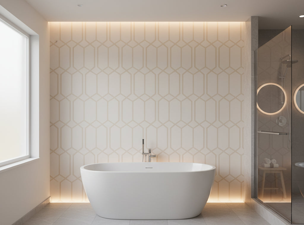 Provacetero Posa Wallcovering - bathroom room setting