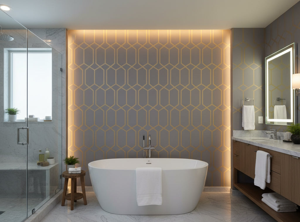 Provacetero Posa Wallcovering - bathroom room setting