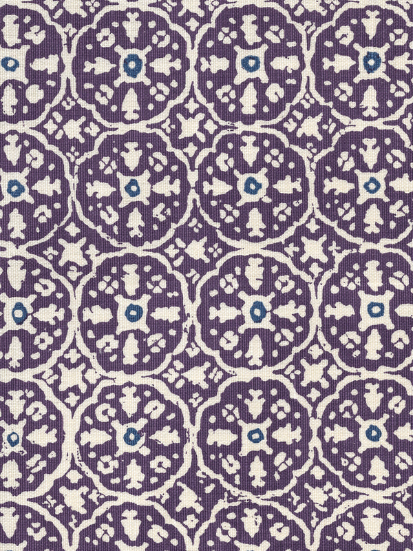 Nitik Ii Purple Navy on Tint Screen Printed - Off-White Fabric | China Seas
