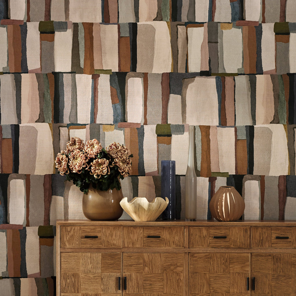 Quadrata Sienna Wallcovering - Styled room setting | Black Edition by Romo