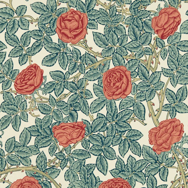 Rambling Rose Spring-Thicket Emeryblue Wallcovering | William Morris