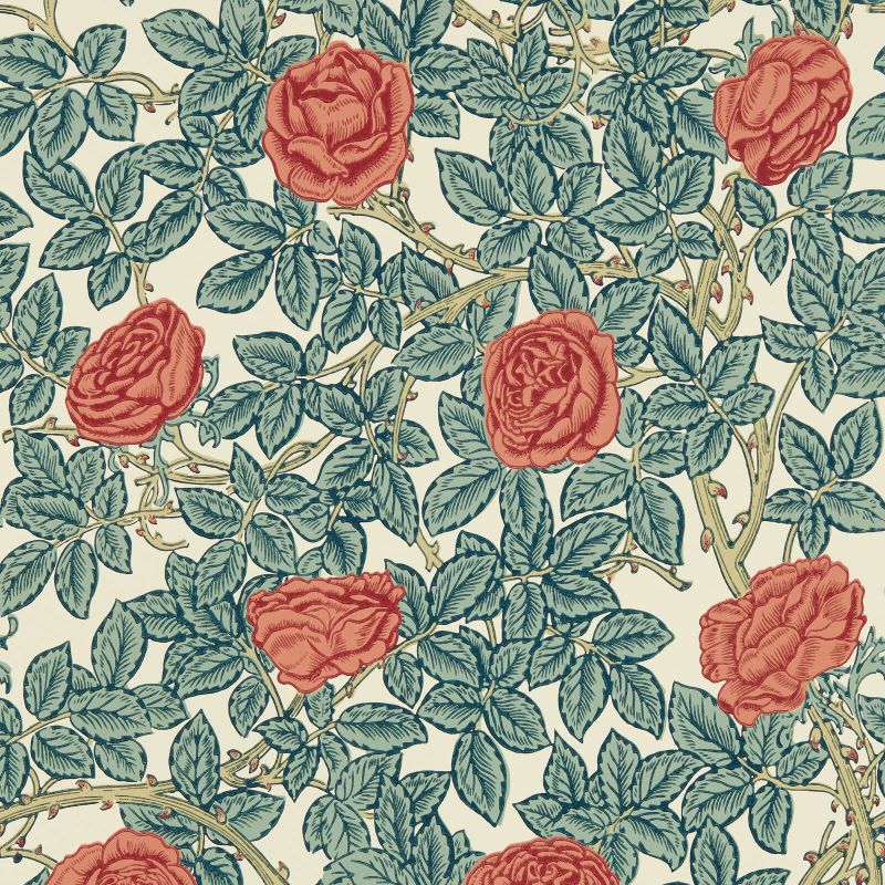 Rambling Rose Wallpaper Spring-Thicket Emeryblue | William Morris