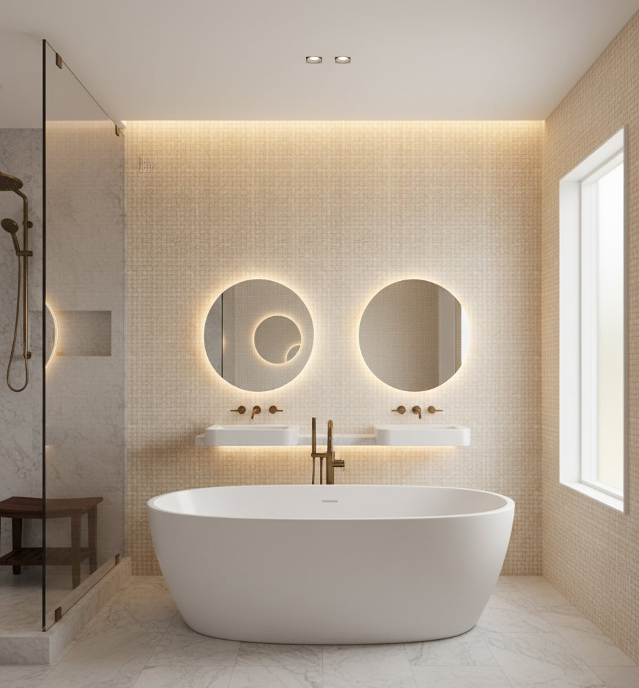 Ravenna Natural Basketweave Grasscloth Wallcovering | Fentucci - bathroom room setting