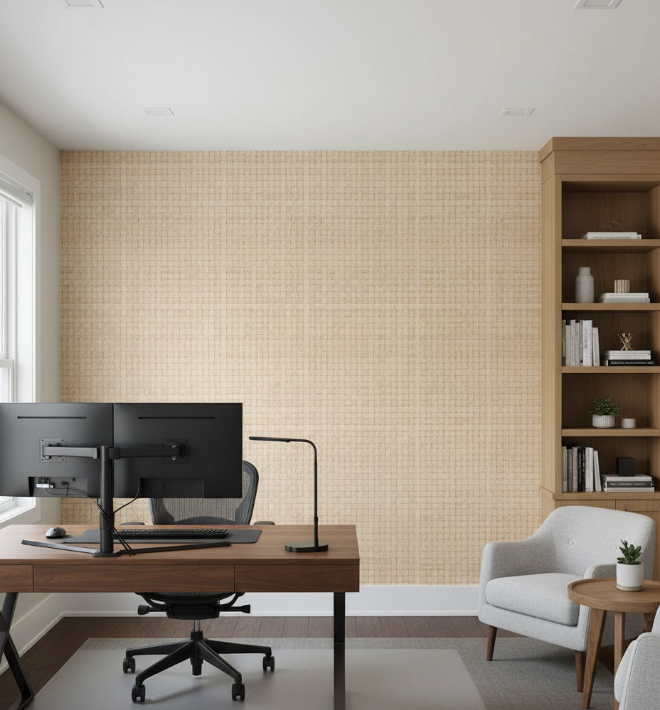 Ravenna Natural Basketweave Grasscloth Wallcovering | Fentucci - office room setting