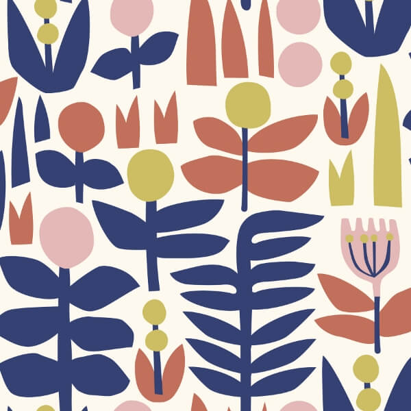 Red A Bit Of Folk Flower Peel and Stick Wallcovering | Jeffrey Stevens