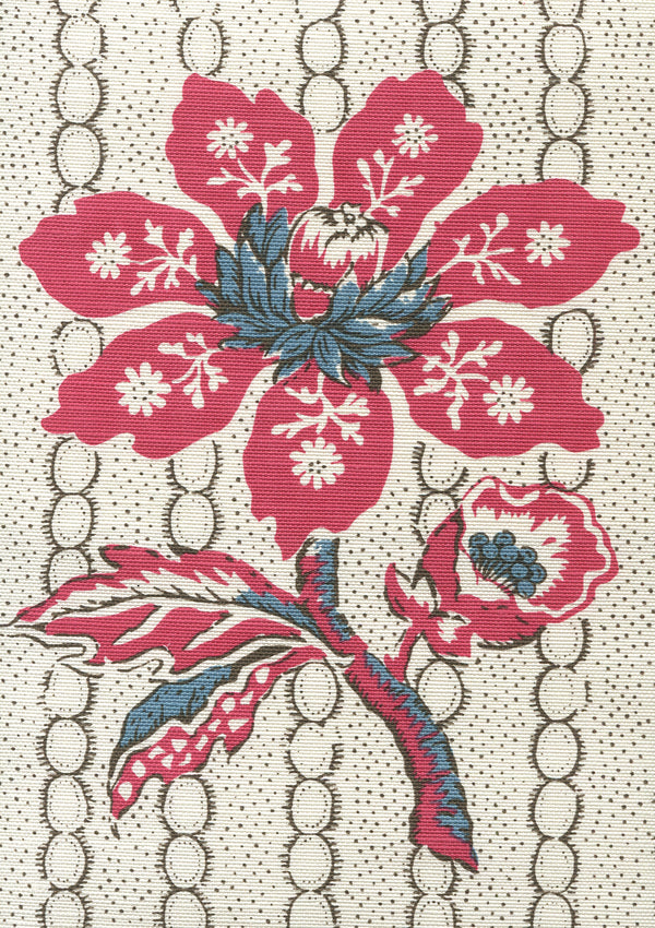 Mccallum Floral Stripe, Red Blue Brown on Tint Wallcoverings | Quadrille