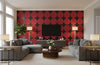 Red Circles on Silver Mylar - living room room setting
