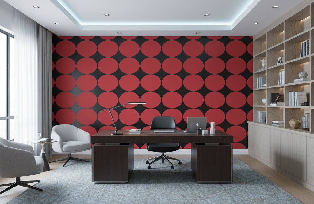 Red Circles on Silver Mylar - office room setting