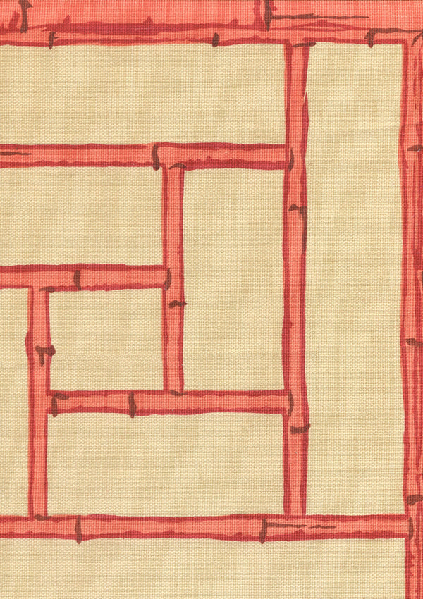 Lyford Trellis Red Merlot Cream Screen Printed Fabric | China Seas