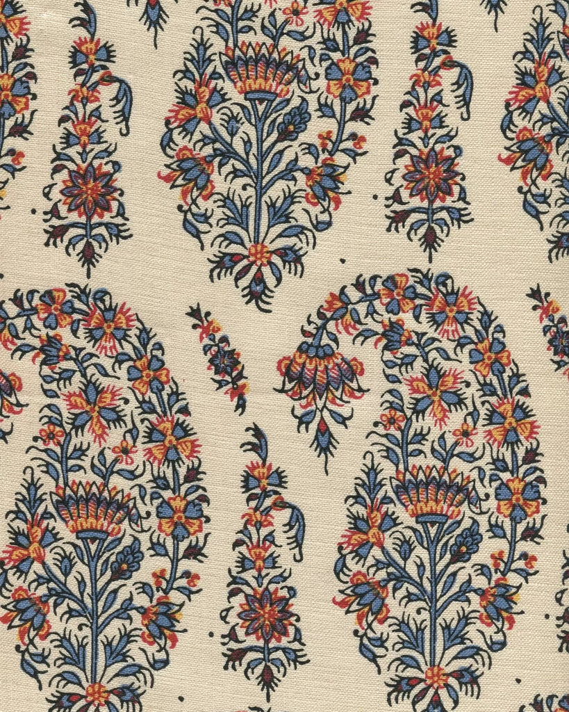 Red Navy Blue Gold on Tan Linen