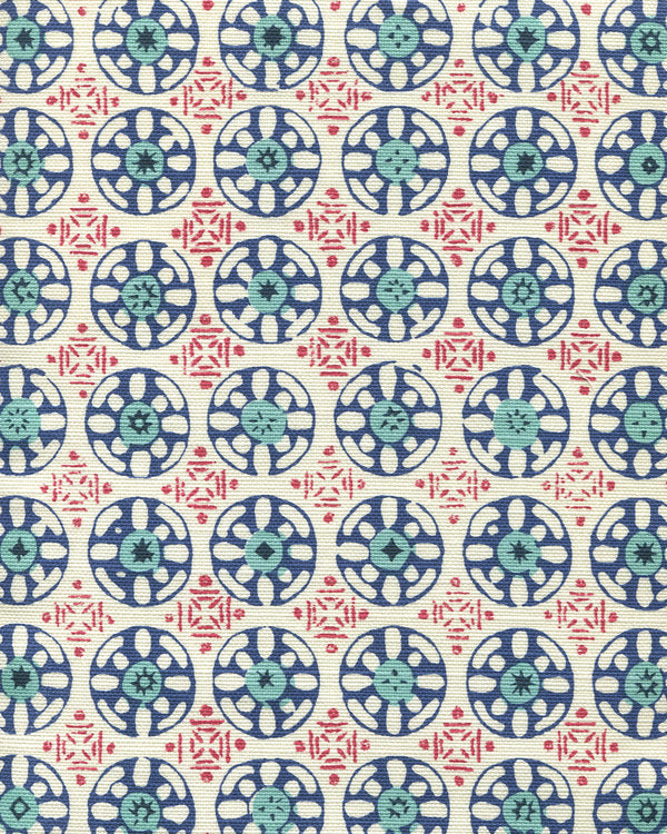Kediri Batik Red Navy New Navy Turquoise Screen Printed Fabric | China Seas
