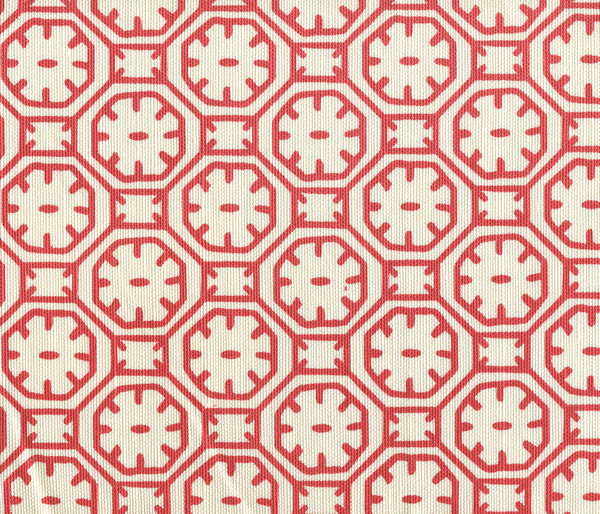Ceylon Batik Red on Tint Screen Printed - Off-White Fabric | China Seas