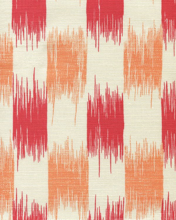 II Blue Ikat Red Orange on Tint Screen Printed Fabric | China Seas