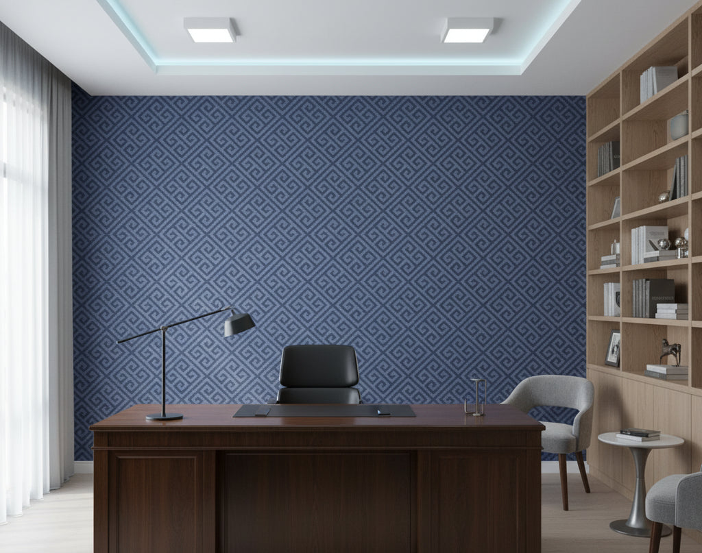 Riviera Geometric Grass Blue | Phillipe Romano - office room setting