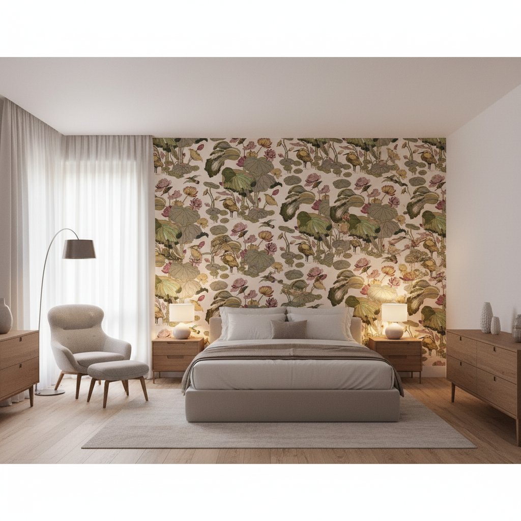 Nympheus Print Cream - Bedroom Room Setting | Kravet