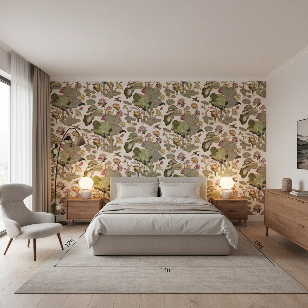 Nympheus Print Cream — Bedroom Room Setting