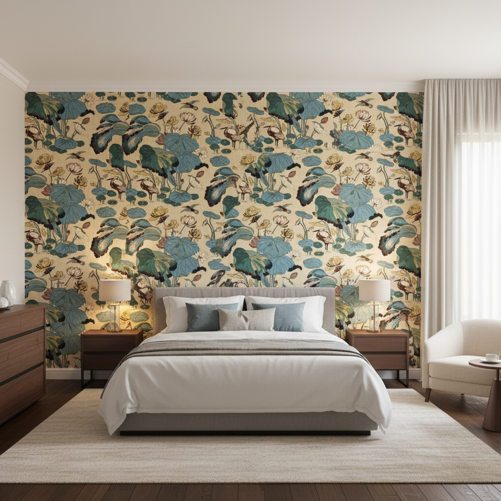 Nympheus Print Straw - Bedroom Room Setting | Kravet