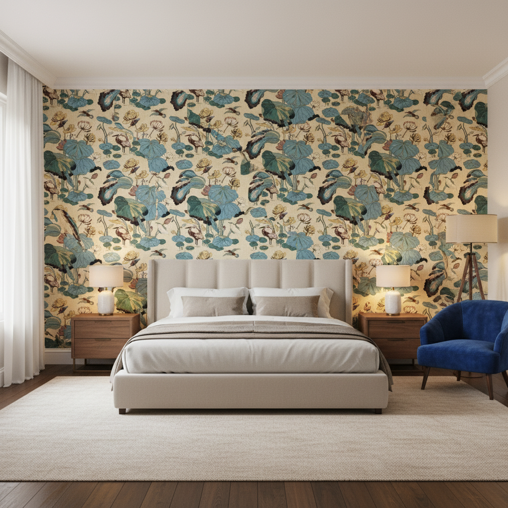 Nympheus Print Straw - Bedroom Room Setting | Kravet
