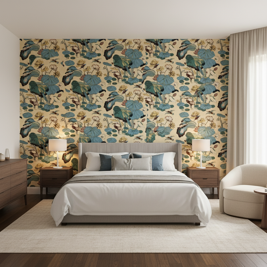 Nympheus Print Straw — Bedroom Room Setting