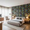 Nympheus Print Teal — Bedroom Room Setting