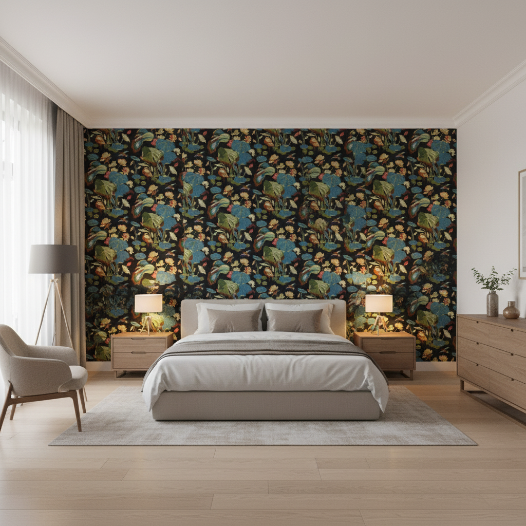 Nympheus Print Teal - Bedroom Room Setting | Kravet