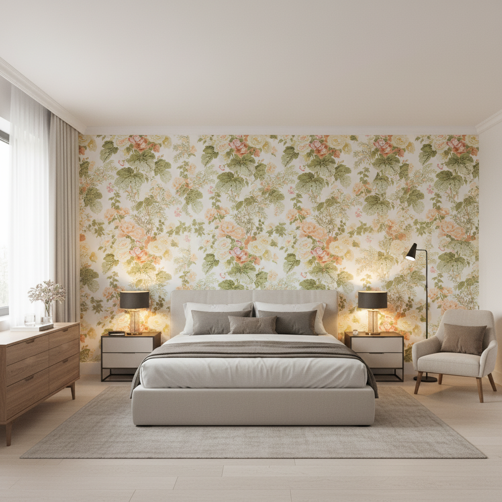 Hollyhock Hdb Apricot/Moss — Bedroom Room Setting