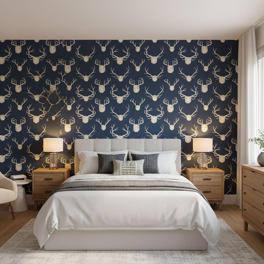 Antlers Navy — Bedroom Room Setting