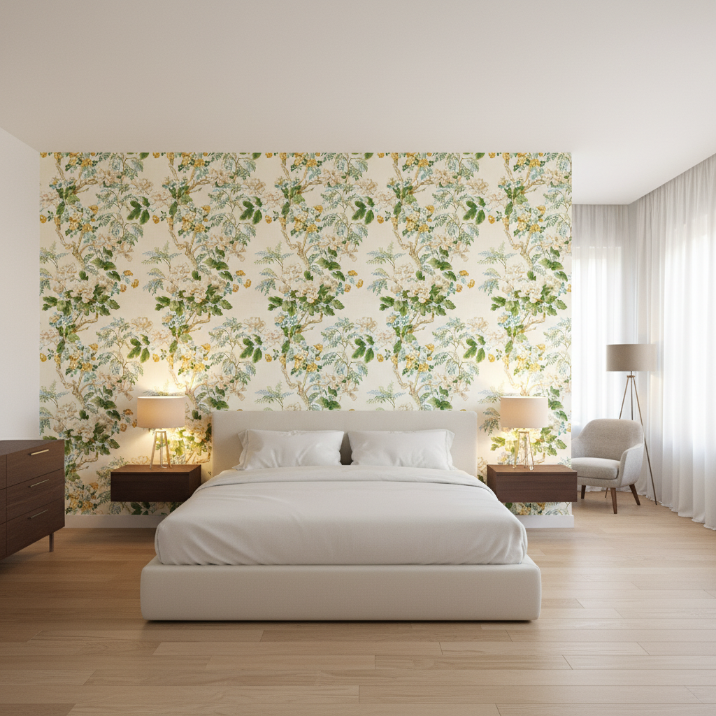Chinese Peony Gold — Bedroom Room Setting