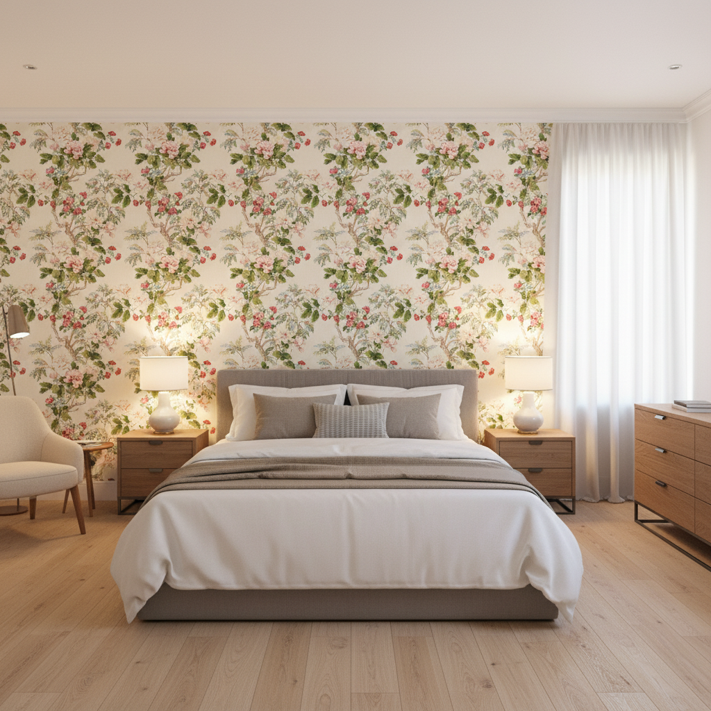 Chinese Peony Rose — Bedroom Room Setting
