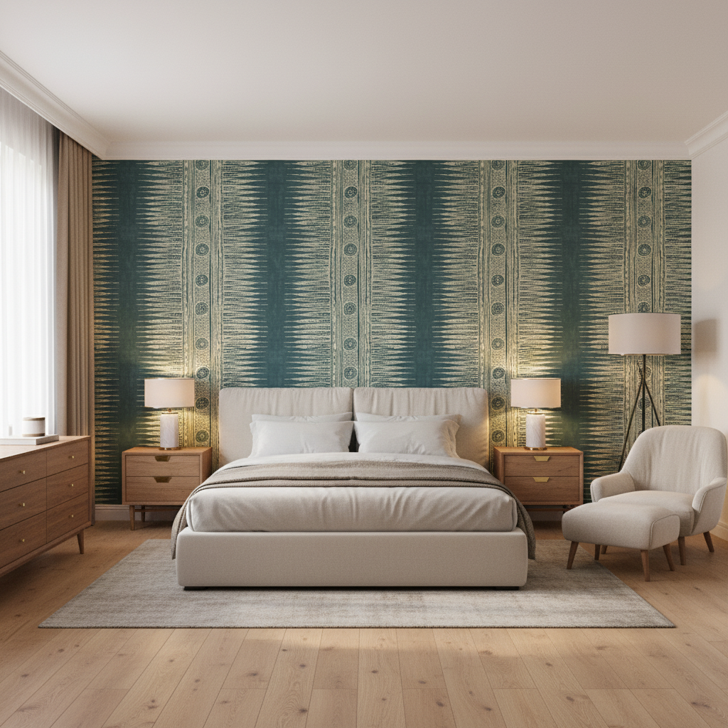 Indian Zag Indigo — Bedroom Room Setting