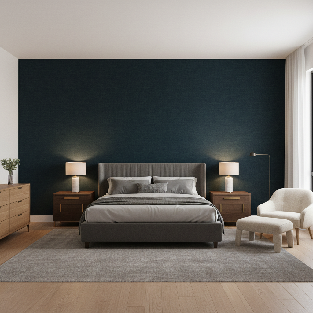 Dublin Linen Indigo — Bedroom Room Setting