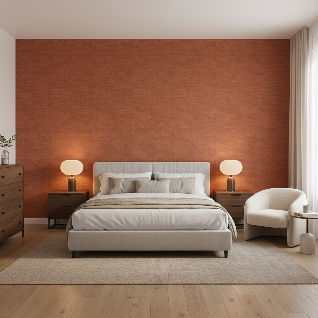 Watermill Linen burnt sienna — Bedroom Room Setting