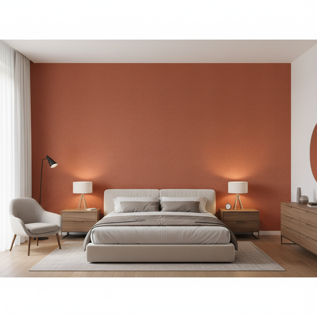 Watermill Linen burnt sienna — Bedroom Room Setting