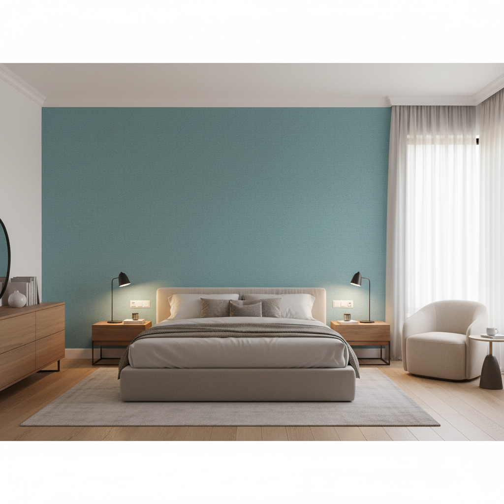 Watermill Linen teal — Bedroom Room Setting
