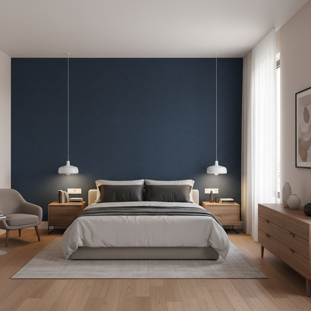 Watermill Linen Navy — Bedroom Room Setting