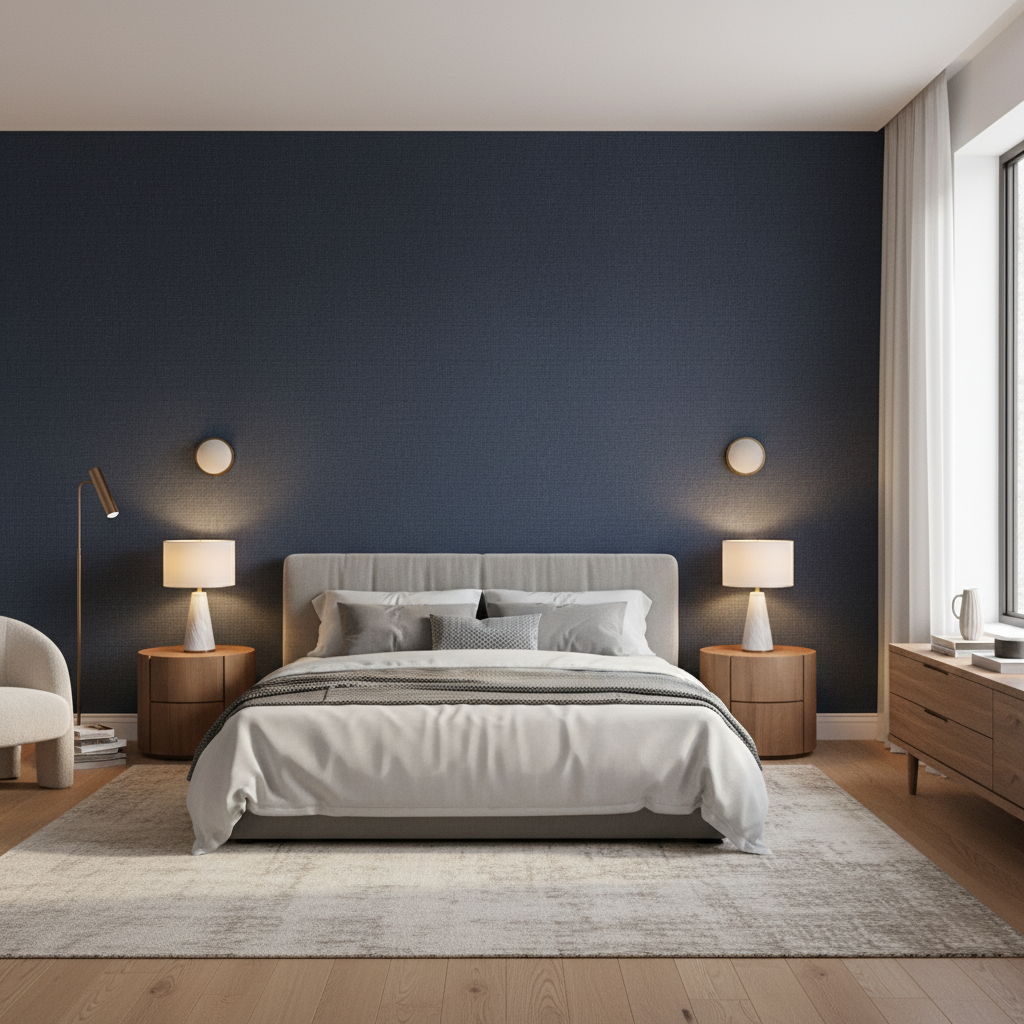 Watermill Linen Navy — Bedroom Room Setting