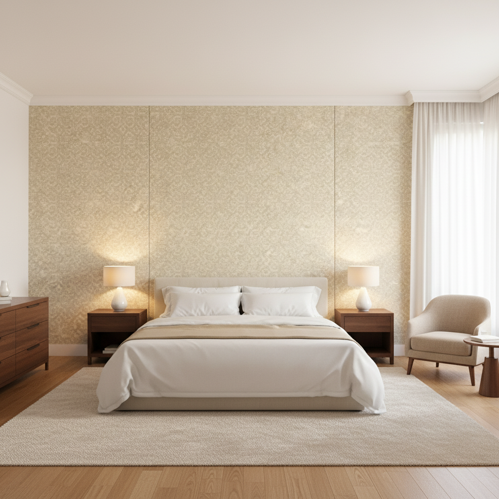 Chantilly Weave Beige — Bedroom Room Setting