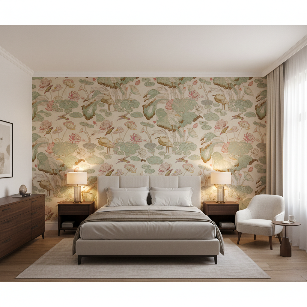 Nympheus Twill Shell/Jade — Bedroom Room Setting
