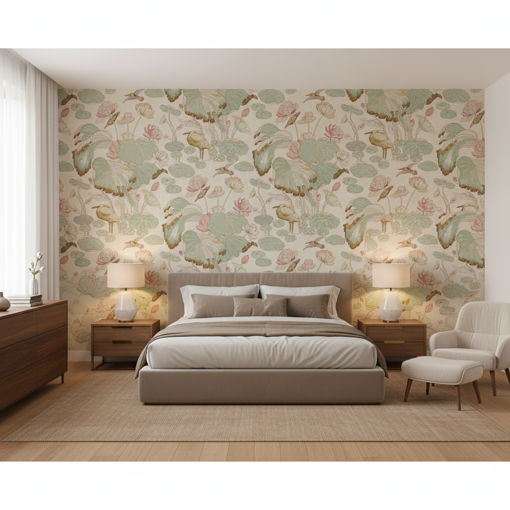 Nympheus Twill Shell/Jade — Bedroom Room Setting