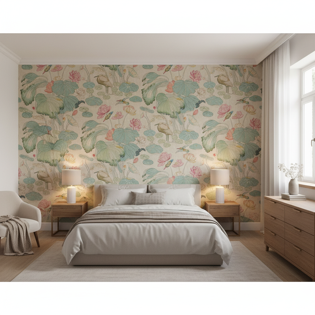 Nympheus Twill Pink/Teal — Bedroom Room Setting