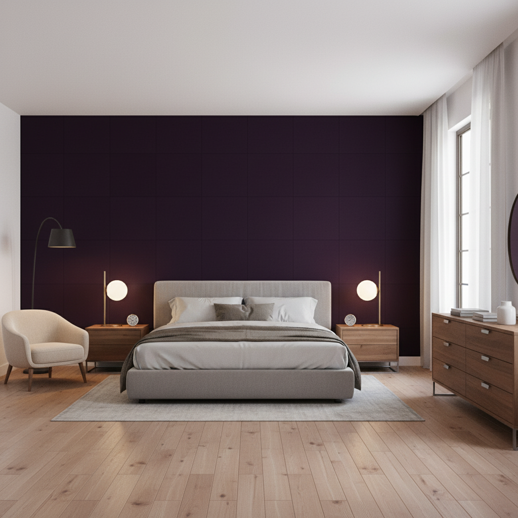 Oxford Velvet Plum — Bedroom Room Setting