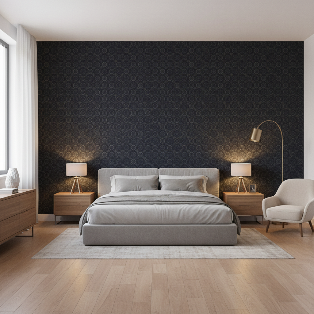Oxford Velvet Azure — Bedroom Room Setting