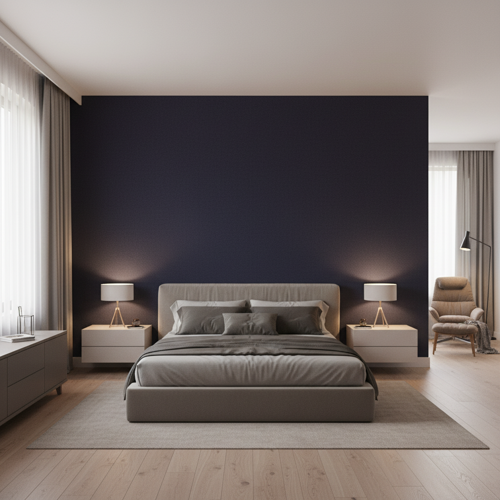 Oxford Velvet Cerulean — Bedroom Room Setting