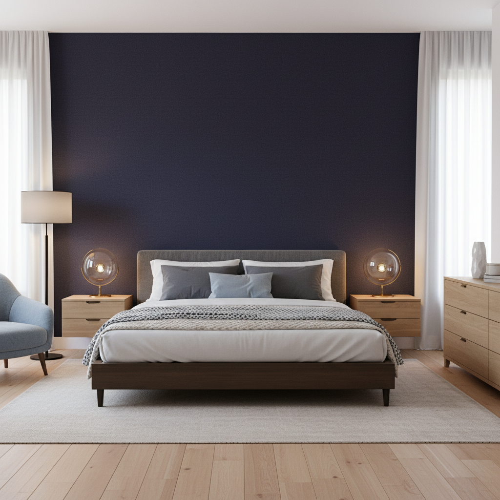 Oxford Velvet Cerulean — Bedroom Room Setting
